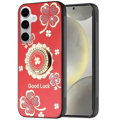 For Samsung s25/s24 SPLENDID Diamond Glitter Ornaments Engraving Case Cover - Good Luck Floral Red