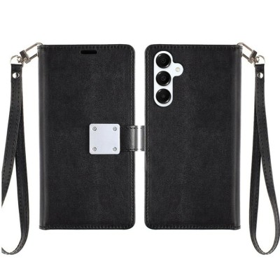For Samsung s25/s24 Wallet ID Card Holder Case Cover - Black