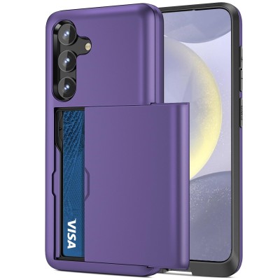 For Samsung s25/s24 Wallet ID Card Holder Case Cover - Dark Purple