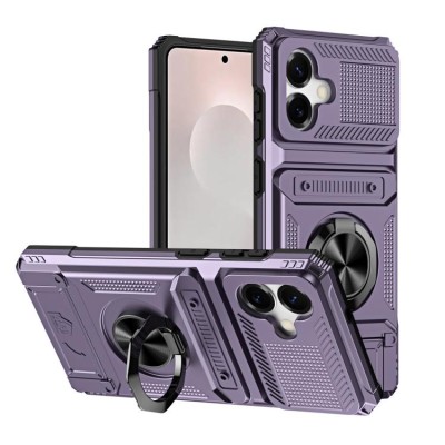 For Samsung s26 Car Mount with 2-Ring Stand Hybrid Case - Purple
