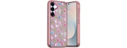 For Samsung s26 Crystal Glass Diamond with Metallic Buttons and Edges Hybrid Case - Rose Gold