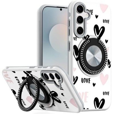 For Samsung s26 Metal Diamond CD Pattern Design Matte Finished Hybrid with Rotational Ring [Car Mount Friendly] Case - 2