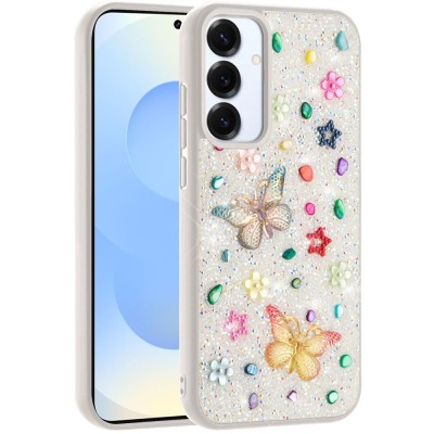 For Samsung s26 Edge Butterfly Ornaments Diamond Bling Glitter Hybrid Case - White