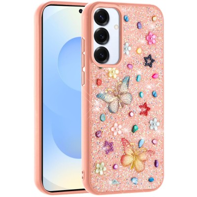 For Samsung s26 Edge Butterfly Ornaments Diamond Bling Glitter Hybrid Case - Light Pink