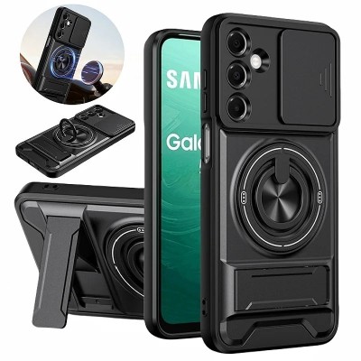 For Samsung s26 Edge Splendid Glitter with Diamonds All Around Edges Ring Stand Case Cover - Black