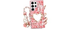 For Samsung s26 Full Diamond with Ornaments Case Cover - Hearty Pink Pearl Heart