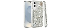 For Samsung s26 Full Diamond with Ornaments Case Cover - Silver Swan Crown Pearl