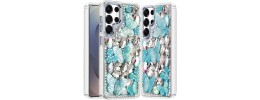 For Samsung s26 Lavished Floral Butterfly Bling Stones Hybrid Case - Blue