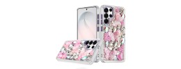 For Samsung s26 Lavished Floral Butterfly Bling Stones Hybrid Case - Pink