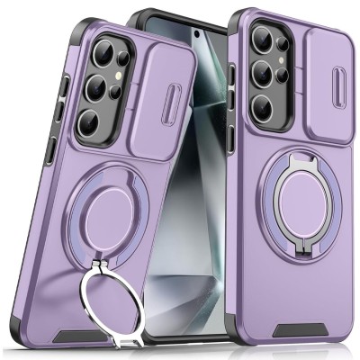 For Samsung s26 Loop Hybrid with [Magnetic Ring Circle] 360 degrees Rotational Kickstand Case Cover - Light Purple