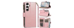 For Samsung s26 Luxury Wallet Card ID Zipper Money Holder Case Cover - Rose Gold