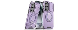For Samsung s26 Magnetic Matching Ring Stand Full Rotation Matte Hybrid - Dark Purple