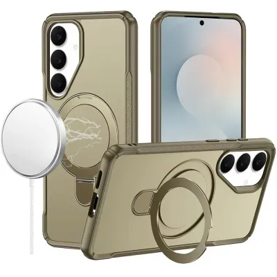 For Samsung s26 Matte Finish Simplified Magnetic Ring With Stand Hybrid Case - Khaki