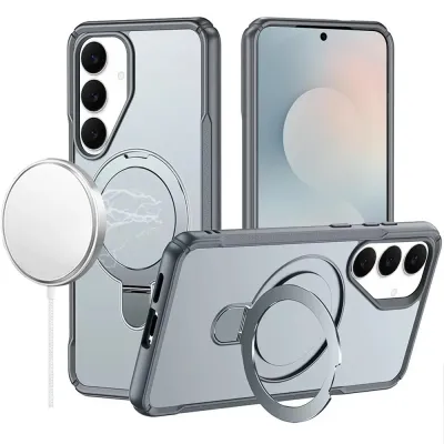 For Samsung s26 Matte Finish Simplified Magnetic Ring With Stand Hybrid Case - Gray