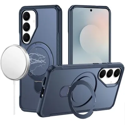 For Samsung s26 Matte Finish Simplified Magnetic Ring With Stand Hybrid Case - Navy Blue