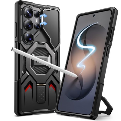 For Samsung s26 Plus CHIEF Oil Painted Magnetic Ring Stand Hybrid Case Cover - Black