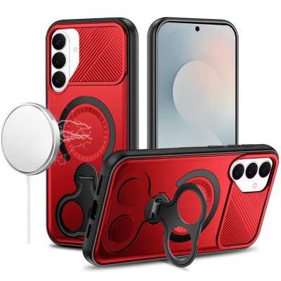 For Samsung s26 Plus Car Mount with 2-Ring Stand Hybrid Case - Red