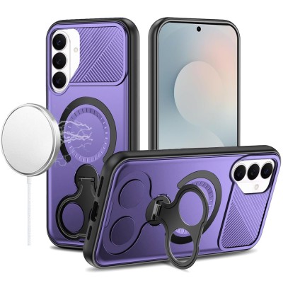 For Samsung s26 Plus Car Mount with 2-Ring Stand Hybrid Case - Purple