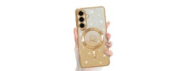 For Samsung s26 Plus Cute Butterfly Ornaments Diamonds Shimmer Matching Metallic HQ Hybrid - Rose Gold