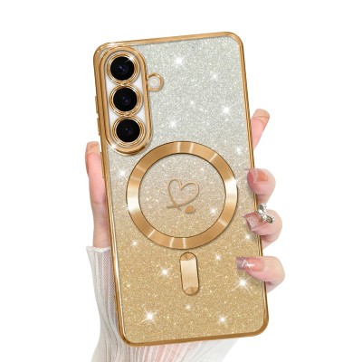 For Samsung s26 Plus Cute Butterfly Ornaments Diamonds Shimmer Matching Metallic HQ Hybrid - Rose Gold