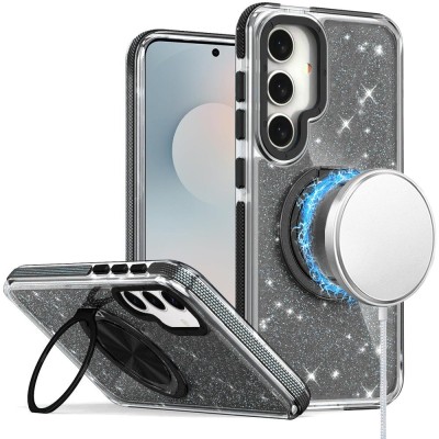 For Samsung s26 Plus Glitz HQ Shimmer Glitter [Magnetic Ring Circle] with 360 degree Rotational Ring Kickstand Tough Hybrid Case - Black