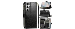 For Samsung s26 Plus Luxury Wallet Card ID Zipper Money Holder Case Cover - Black