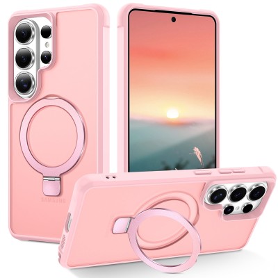 For Samsung s26 Plus Magnetic Matching Ring Stand Full Rotation Matte Hybrid - Light Pink
