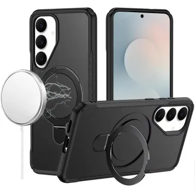 For Samsung s26 Plus Matte Finish Simplified Magnetic Ring With Stand Hybrid Case - Black