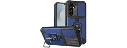 For Samsung s26 Plus Multi-Functional Card Magnetic Ring Stand Hybrid Camera Case Cover - Blue