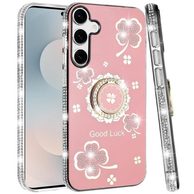 For Samsung s26 Plus Splendid Glitter with Diamonds All Around Pluss Ring Stand Case Cover - Pink
