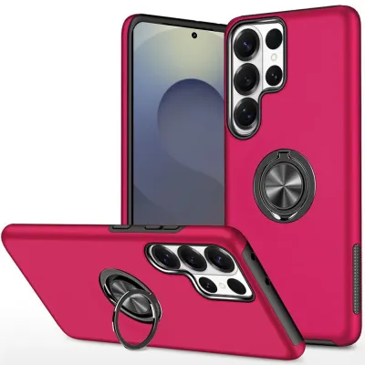 For Samsung s26 Ultra CHIEF Oil Painted Magnetic Ring Stand Hybrid Case Cover - Hot Pink