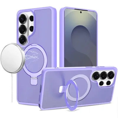 For Samsung s26 Ultra Magnetic Matching Ring Stand Full Rotation Matte Hybrid - Light Purple