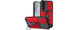 For Samsung s26 Plus Multi-Functional Card Magnetic Ring Stand Hybrid Camera Case Cover - Red
