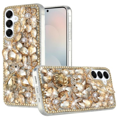 For Samsung s26 Stick-On Embedded Glass Diamonds of Colorful Floral Arrangement HQ Hybrid Case - Rose Gold