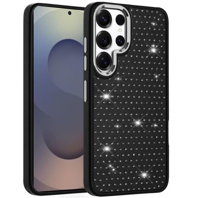 For Samsung s26 Ultra Beautiful Diamond Metallic Design Metal Chrome Edged Hybrid - Black