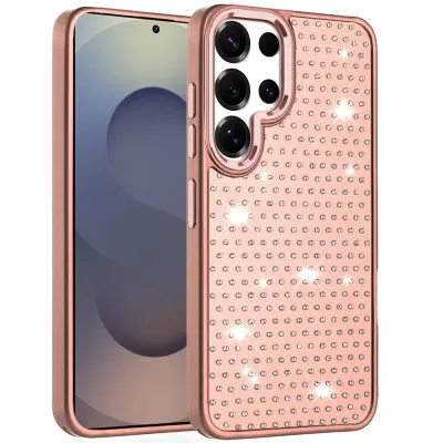 For Samsung s26 Ultra Beautiful Diamond Metallic Design Metal Chrome Edged Hybrid - Rose Gold