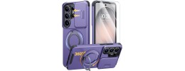 For Samsung s26 Ultra Car Mount with 2-Ring Stand Hybrid Case - Purple
