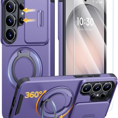 For Samsung s26 Ultra Car Mount with 2-Ring Stand Hybrid Case - Purple