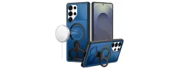 For Samsung s26 Ultra Car Mount with 2-Ring Stand Hybrid Case - Blue