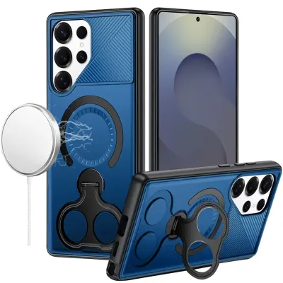 For Samsung s26 Ultra Car Mount with 2-Ring Stand Hybrid Case - Blue