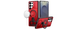 For Samsung s26 Ultra Car Mount with 2-Ring Stand Hybrid Case - Red
