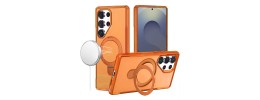 For Samsung s26 Ultra Carbon Design [Magnetic Circle] with Ring Stand Hybrid Case - Brown