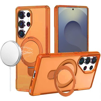 For Samsung s26 Ultra Carbon Design [Magnetic Circle] with Ring Stand Hybrid Case - Brown