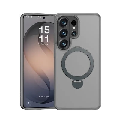 For Samsung s26 Ultra Carbon Design [Magnetic Circle] with Ring Stand Hybrid Case - Gray
