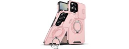 For Samsung s26 Ultra Fearless Tough HQ Metallic Hybrid with Camera Ring Stand [Magnetic Circle] Case - Hot Pink
