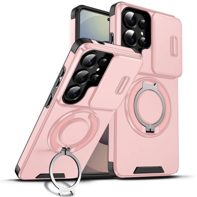For Samsung s26 Ultra Fearless Tough HQ Metallic Hybrid with Camera Ring Stand [Magnetic Circle] Case - Hot Pink
