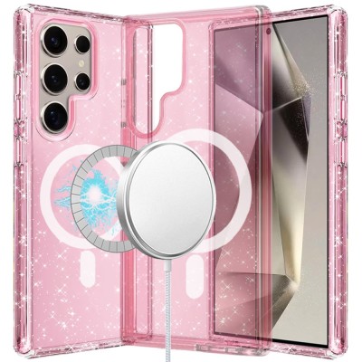 For Samsung s26 Ultra Glitter Ultra [Magnetic Circle] Thick 3mm Transparent Hybrid - Pink
