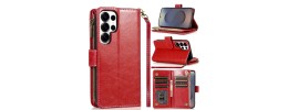 For Samsung s26 Ultra Luxury Wallet Card ID Zipper Money Holder Case Cover - Red