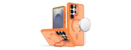 For Samsung s26 Ultra Magnetic Circle Ring Transparent Premium Acrylic with Metal Buttons & Camera Raised Lip - Cosmic Orange
