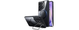 For Samsung s26 Ultra Magnetic Matching Ring Stand Full Rotation Matte Hybrid - Black